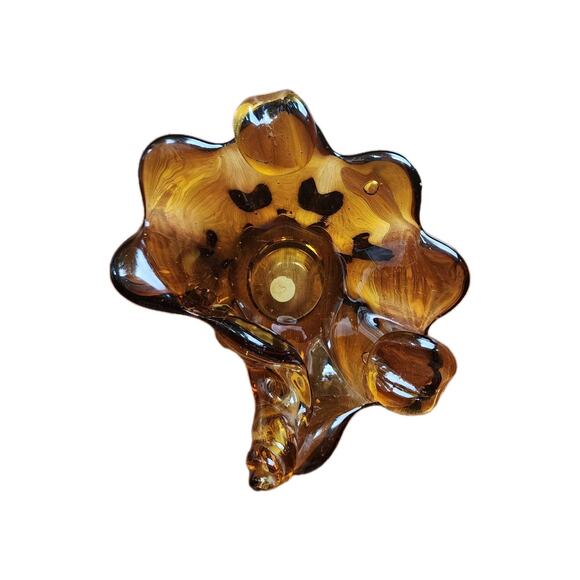 Amber Venetian Bullicante, Free Form Art Glass, Dish Ashtray - Picture 1 of 4